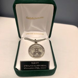 St. Michael Navy Sterling Silver Medallion w/ Stainless Steel Chain